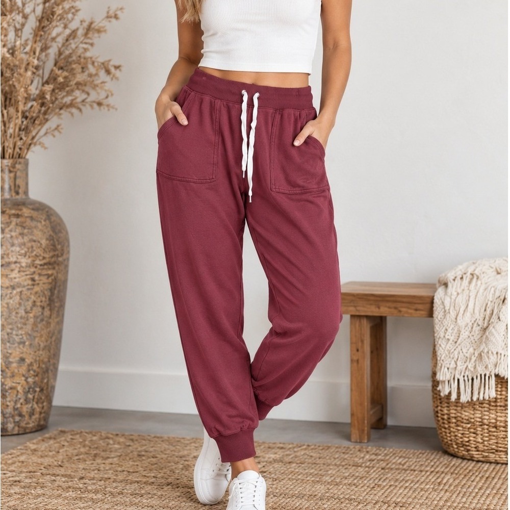 Aerie Burgundy Wine Drawstring Jogger Sweatpants Pockets Casual Lived In Large